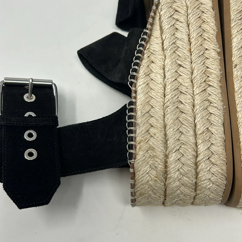 Rag & Bone Black Suede Leather Square Toe Espadrille Platform Buckle Sandals